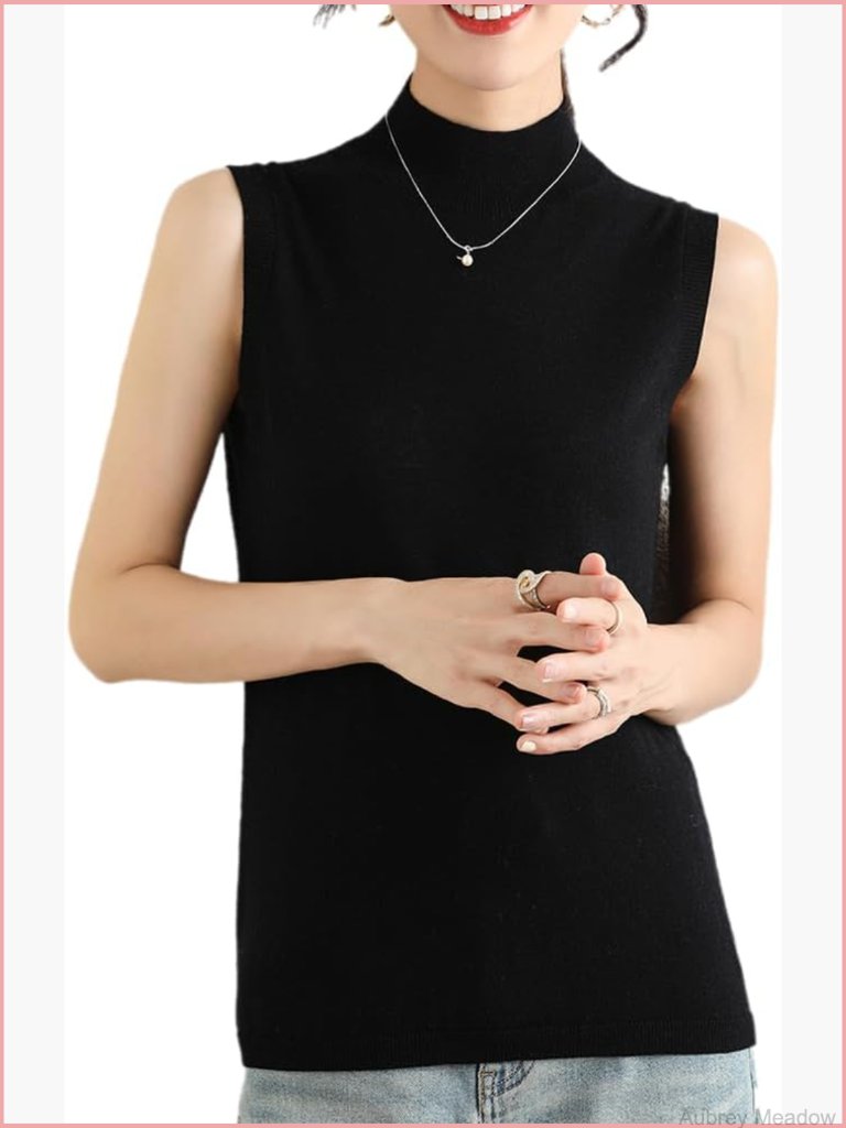 100% Merino Wool Sleeveless Mock Neck Slim Fit Sweater Vest